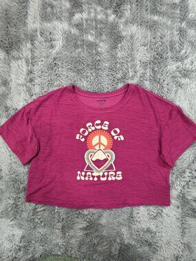 Old Navy Active Girls Size 10-12 Large Cropped Top Force Of Nature Peace Heart